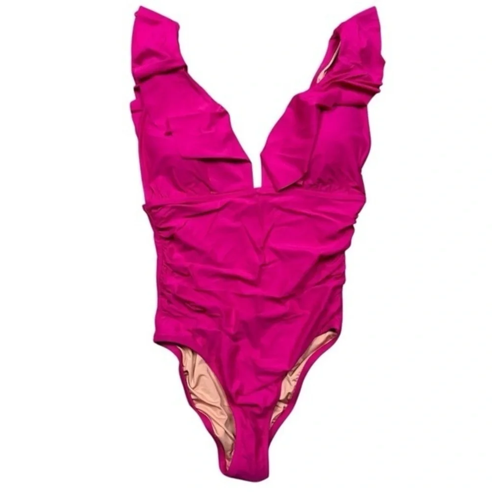 NWT J. Crew Women's‎ Pink Ruched Ruffle One-Piece Swimsuit Size 4 Poolside Beach
